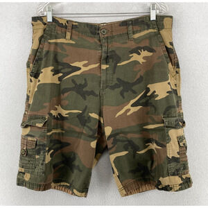 MONUMENT Shorts Mens 38 Canvas Camo Cargo 11" Walking Hiking Camp Cotton Green